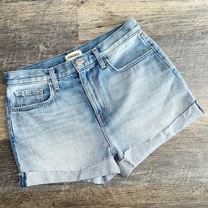L'AGENCE medium wash cuffed hem high rise denim shorts 26
